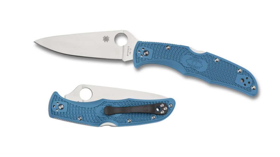 Spyderco Endura 4 Lightweight Folding Knife, 3.8in, VG-10 Stainless Steel, Drop Point Blade, Full-Flat Ground, Plain Edge, Satin Finish, FRN Blue Handle, C10FPBL