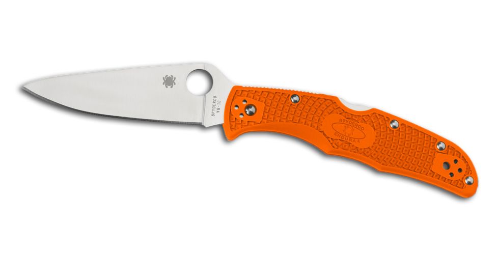 Spyderco Endura 4 Lightweight Folding Knife, 3.8in, VG-10, Drop Point, Flat Ground FE Silver Blade, FRN Orange Handle C10FPOR