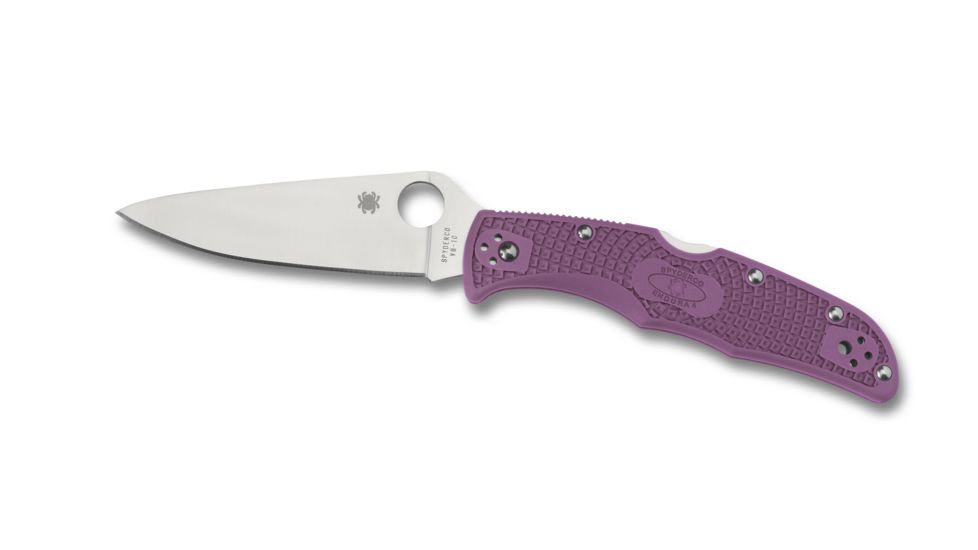 Spyderco Endura 4 Lightweight Folding Knife, 3.8in, VG-10, Drop Point Blade, FRN Purple Handle, Flat Ground, Silver Blade, C10FPPR