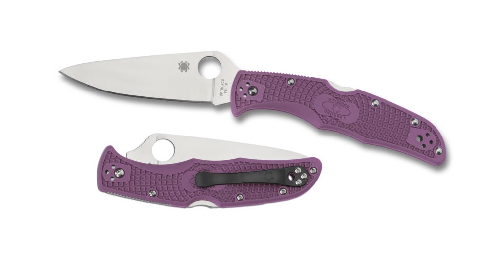 Spyderco Endura 4 Lightweight Folding Knife, 3.8in, VG-10, Drop Point Blade, FRN Purple Handle, Flat Ground, Silver Blade, C10FPPR