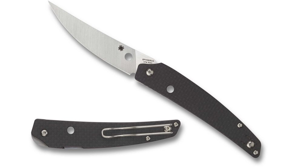 Spyderco Ikuchi Folding Knife, Satin Blade, 3.26in, 8Cr13MoV, Drop Point, Carbon Fiber, Black Handle, C242CFP