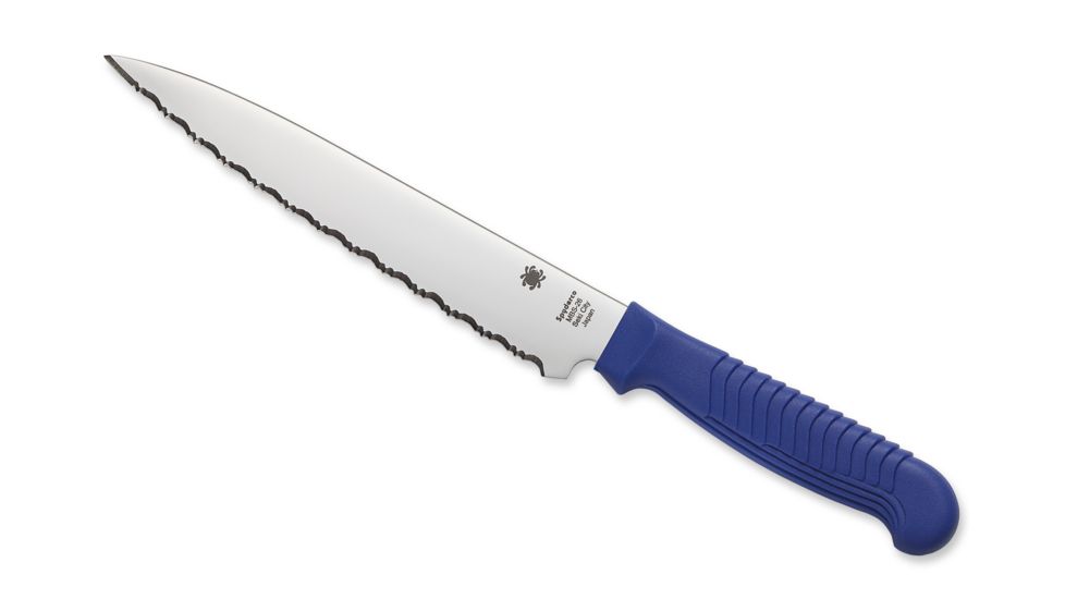 Spyderco Kitchen Utility Knife 6in Serrated Blade,Blue Handle K04SBL