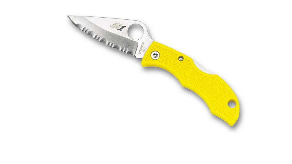 Spyderco Ladybug3 Salt Yellow FRN Handle, H-1 Serrated Blade Fold Knife LYLS3