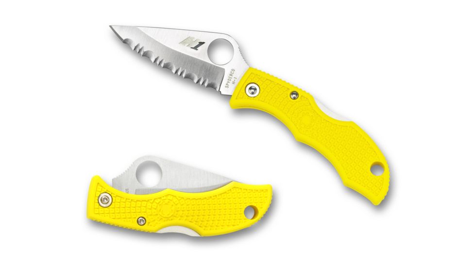 Spyderco Ladybug3 Salt Yellow FRN Handle, H-1 Serrated Blade Fold Knife LYLS3