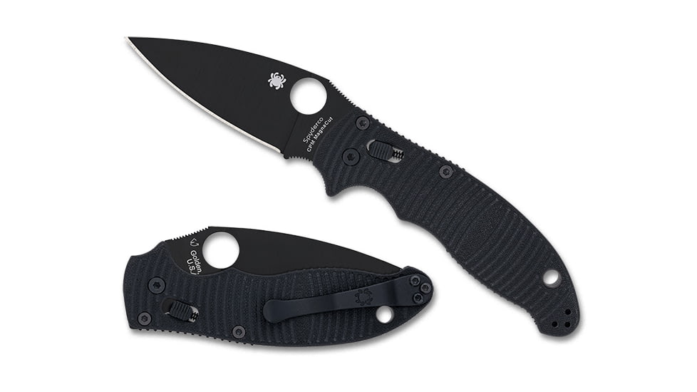 Spyderco Manix 2 Folding Knife, 3.37in, CPM MagnaCut, DLC, Leaf Blade, G-10, Black Handle, 716104018703