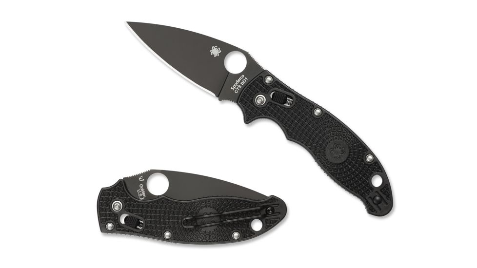 Spyderco Manix 2 Lightweight Black Blade Plain Edge Folding Knife, Black C101PBBK2