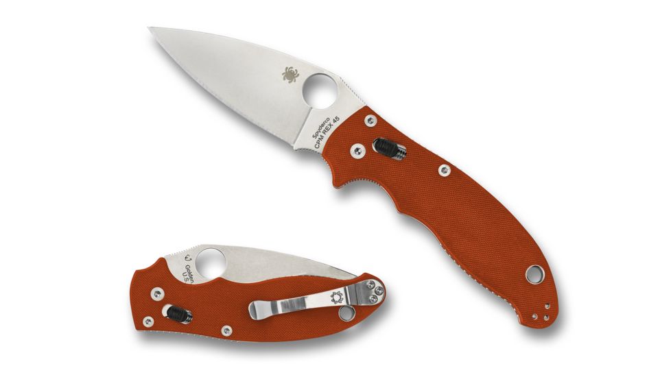 Spyderco Manix 2 Sprint Run Folding Knife, 3.4 in Blade, CPM REX 45 Tool Steel, Plain Edge, G10 Handle, Burnt Orange, C101GPBORE2