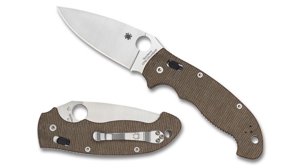 Spyderco Manix 2 Xl Folding Knife, 3.85in, CPM Cru Wear Steel, Leaf Blade, Brown Canvas Micarta Handle, C95MPCW2