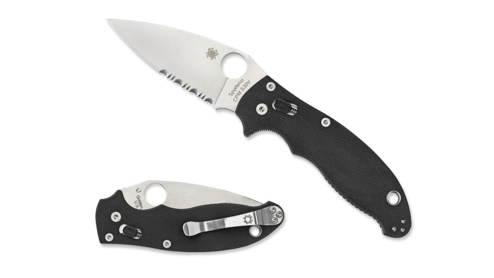 Spyderco Manix 2 Folding Knife, 3.37in, CPM S30V, Drop Point Blade, Partially Serrated, G10, Blue Handle, C101GPS2