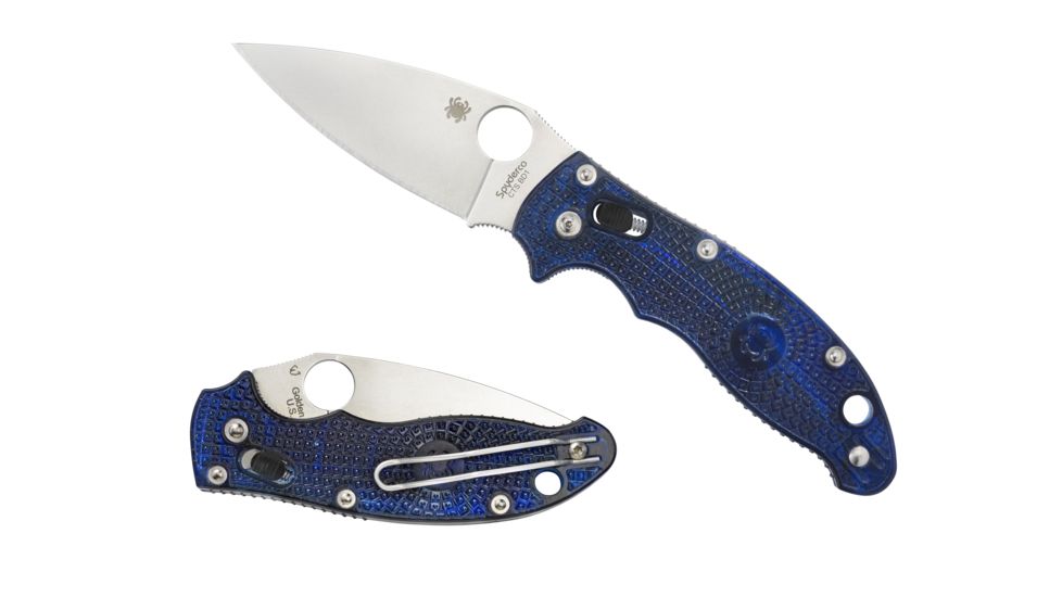 Spyderco Manix 2 Folding Knife, 3.37in, CTS BD1 Fine Edge, Drop Point Blade, Translucent FRCP Blue Handle, C101PBL2