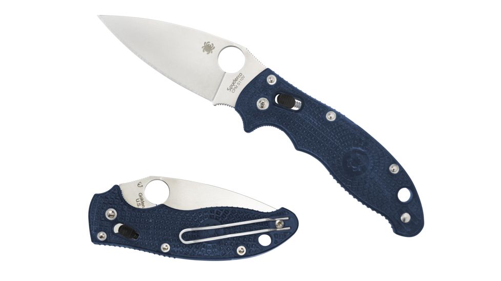 Spyderco Manix 2 Lightweight Folding Knife, 3.39in, Plain Edge, CPM S110V, Drop Point Blade, FRCP, Dark Blue Handle C101PDBL2