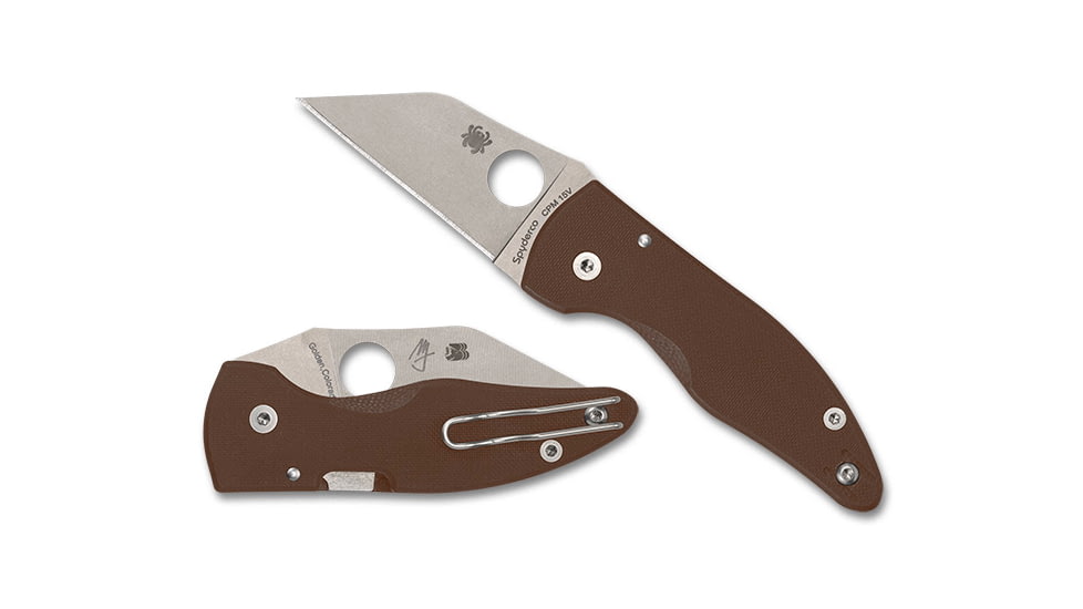 Spyderco MicroJimbo Folding Knives, 2.45in, CPM 15V, G-10, Satin, Brown, 716104018116