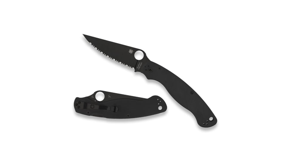 Spyderco Military 2 Folding Knife by Sal Glesser, 4in, CPM S30V Steel, DLC Serrated Clip Point Blade, Black G10 Handle, C36GSBK2