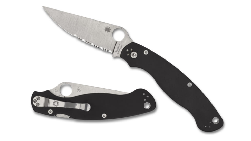 Spyderco Military 2 Folding Knife by Sal Glesser, 4in, CPM S30V Steel, Partially Serrated Clip Point Blade, Black G-10 Handle, C36GPS2