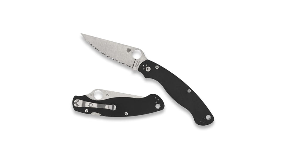 Spyderco Military 2 Folding Knife by Sal Glesser, 4in, CPM S30V Steel, Serrated Clip Point Blade, Black G-10 Handle, C36GS2