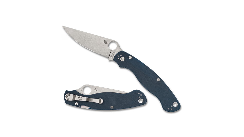 Spyderco Military 2 Folding Knife by Sal Glesser, 4in, CPM SPY27, Clip Point Blade, G10, Blue Handle, C36GPCBL2