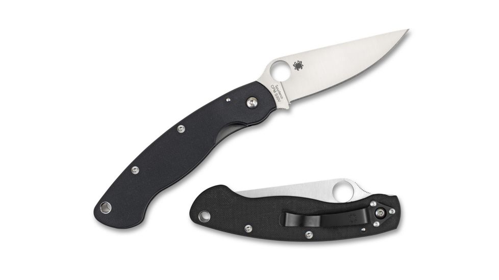 Spyderco Military Folding Knife, Black G-10 Handle, FE Blade, Left Handed, C36GPLE