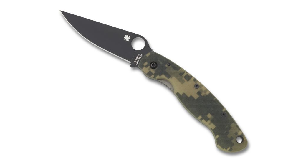 Spyderco Military Folding Knife, Camo G-10 Handle, Black Blade, FE Blade, C36GPCMOBK