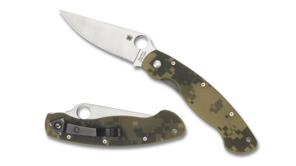 Spyderco Military Folding Knife, Camo G-10 Handle, FE Blade, C36GPCMO