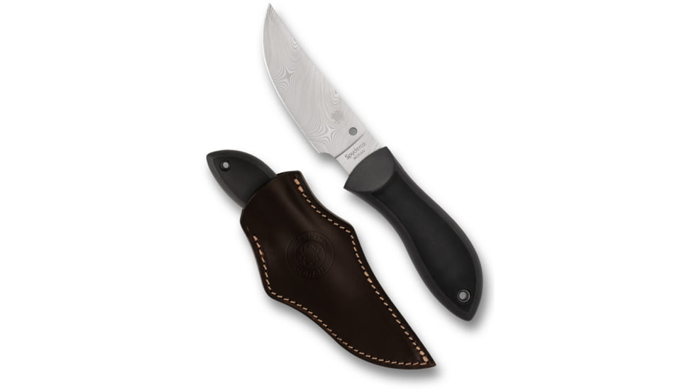 Spyderco Moran Upswept Sprint Fixed Blade Knife, 3.92in, Damasteel DS93X, Fiberglass-Reinforced Nylon, Grey Handle, FB01PGYD