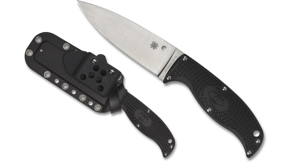 Spyderco Enuff 2 Fixed Blade Knife by Sal Glesser, 3.93in, VG-10 Steel, Leaf Blade, Plain Blade, Black FRN Handle, FB31PBK2