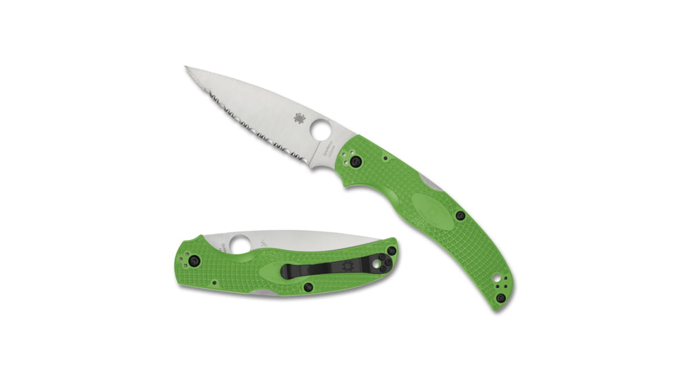 Spyderco Native Chief Salt Lightweight Folding Knife, 4.02in, LC200N, Leaf Blade, FRN Green/Silver Handle, C244SGR