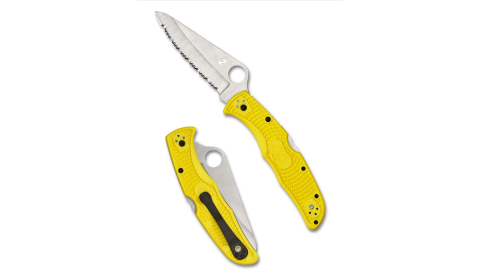 Spyderco Pacific Salt 2 Folding Knife, 3.78in, H-2 Steel, Drop Point Blade, Fully Serrated, FRN Yellow Handle, C91SYL2