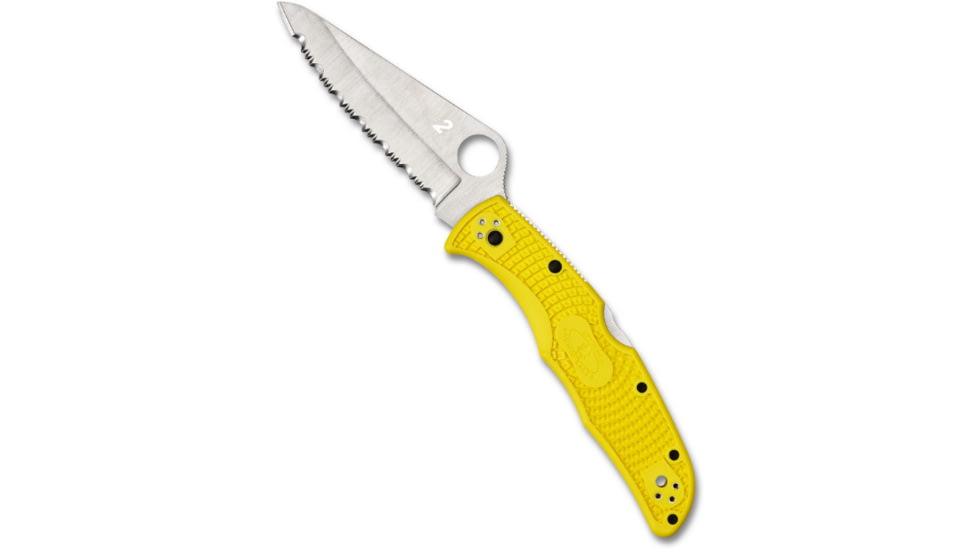 Spyderco Pacific Salt 2 Folding Knife, 3.78in, H-2 Steel, Drop Point Blade, Fully Serrated, FRN Yellow Handle, C91SYL2