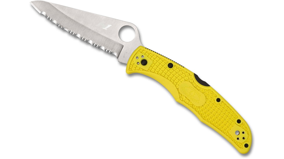 Spyderco Pacific Salt 2 Folding Knife, 3.78in, H1 Steel, Drop Point Blade, Fully Serrated, Yellow FRN Handle, C91SYL2