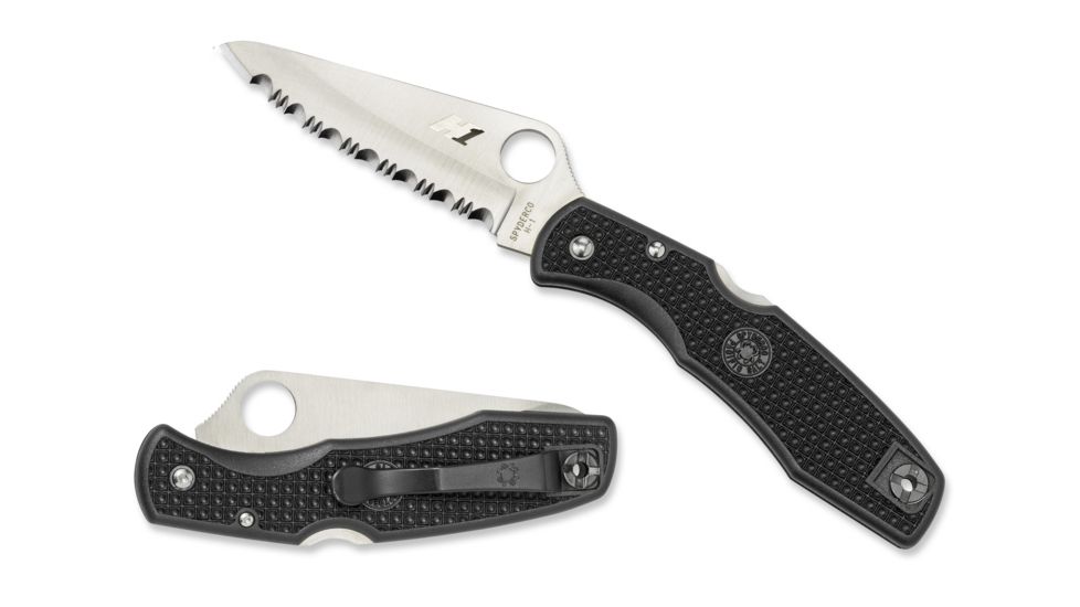 Spyderco Pacific Salt Black FRN Handle, H-1 Serrated Blade Fold Knife C91SBK