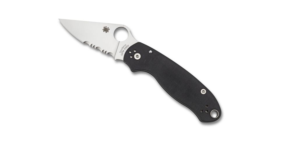 Spyderco Para 3 Folding Knife, 2.95in, CPM S45VN, Satin Finish, Clip Point Blade, Combo Blade, G-10, Black Handle, C223GPS