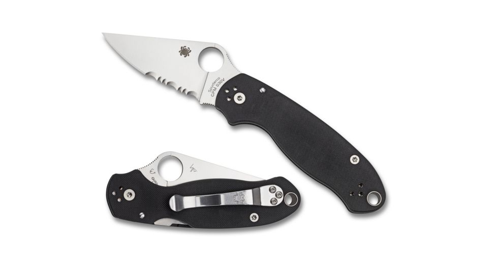 Spyderco Para 3 Folding Knife, 2.95in, CPM S45VN, Satin Finish, Clip Point Blade, Combo Blade, G-10, Black Handle, C223GPS