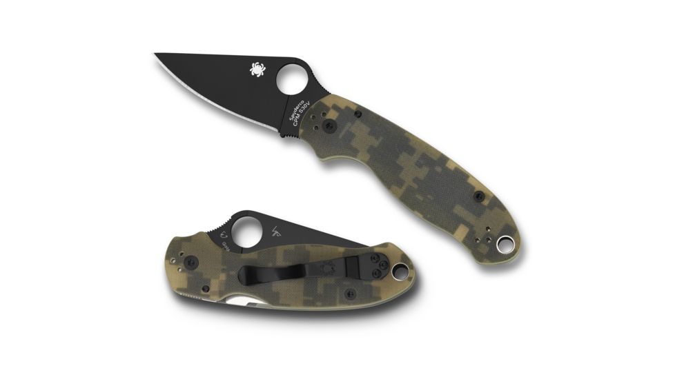 Spyderco Para 3 Folding Knife, 2.95in, CPM S45VN, Clip Point Blade, Plain Edge, Black Blade, G-10, Digital Camo Handle, C223GPCMOBK