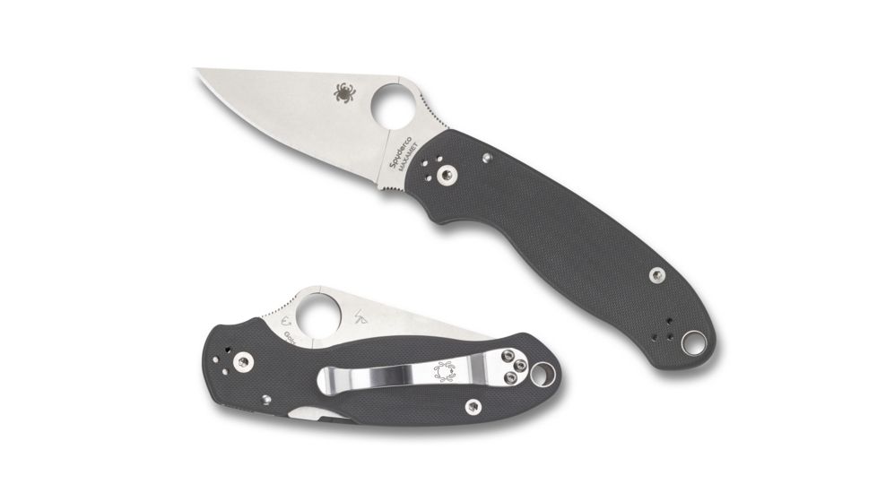 Spyderco Para 3 Folding Knife, 2.95in, Maxamet, Clip Point Blade, Plain Edge, Satin Finish, G-10 Dark Gray Handle, C223GPDGY