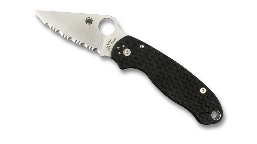 Spyderco Para 3 Folding Knife, 2.95in, CPM S45VN, Satin Finish, Clip Point Serrated Blade, G-10, Black Handle, C223GS