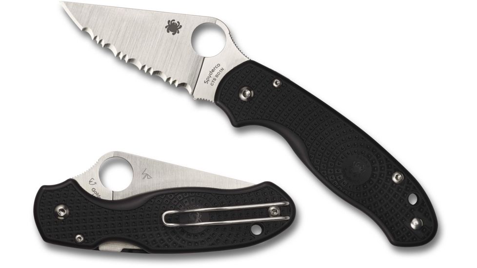 Spyderco Para 3 Lightweight Folding Knife, Serrated Blade, Black, C223SBK