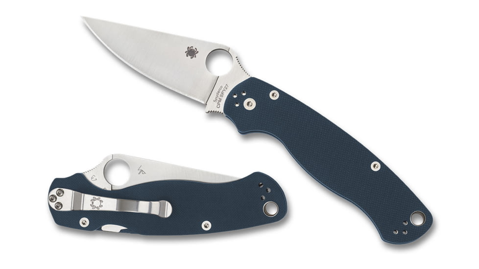 Spyderco Para Military 2 Folding Knife, 3.45in, CPM SPY27, Clip Point Blade, Cobalt Blue G10 Handle, SPY-C81GPCBL2
