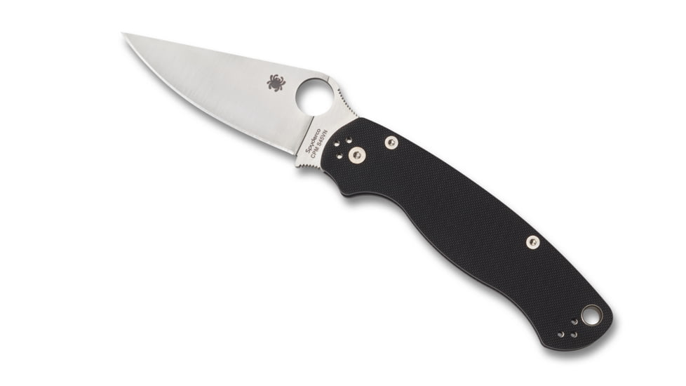 Spyderco Para Military 2 Folding Knife, 3.45 in, CPM S45VN, Black, G-10 Handle, PlainEdge Blade, C81GP2