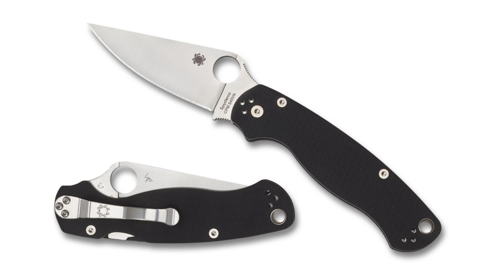 Spyderco Para Military 2 Folding Knife, 3.45 in, CPM S45VN, Black, G-10 Handle, PlainEdge Blade, C81GP2