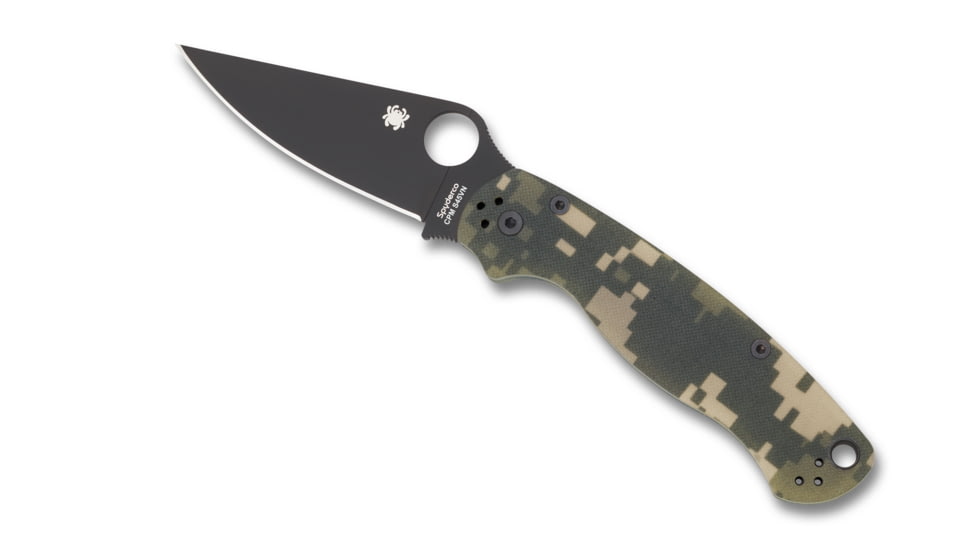 Spyderco ParaMilitary 2 Folding Knife, 3.45 in, CPM S45vn, Camo, G-10 Handle, PlainEdge Black Blade, C81GPCMOBK2