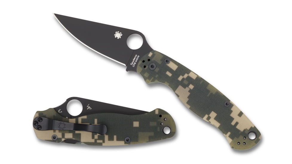 Spyderco ParaMilitary 2 Folding Knife, 3.45 in, CPM S45vn, Camo, G-10 Handle, PlainEdge Black Blade, C81GPCMOBK2