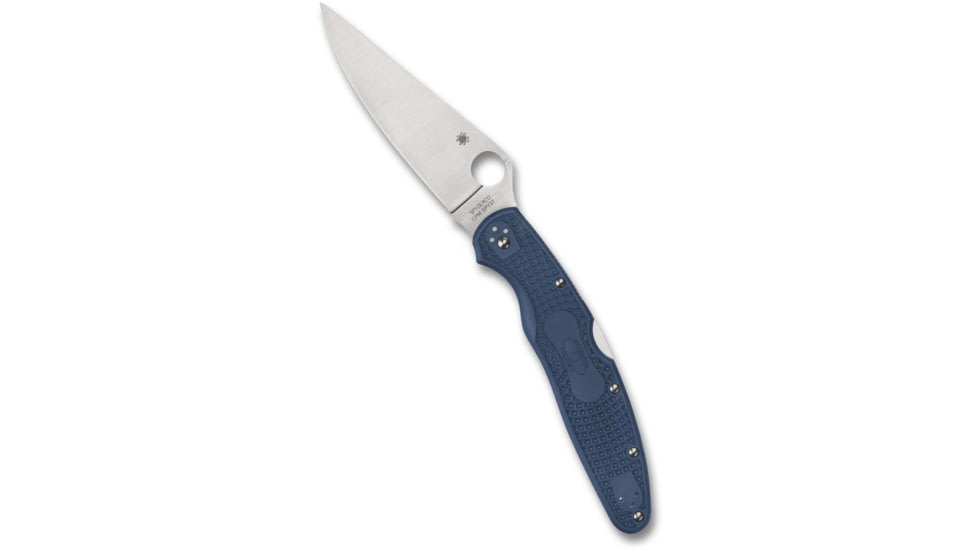 Spyderco Police 4 Lightweight Folding Knife, 4.38in, CPM SPY27, Clip Point Blade, Satin Finish, Silver, Blue FRN Handle, C07PCBL4