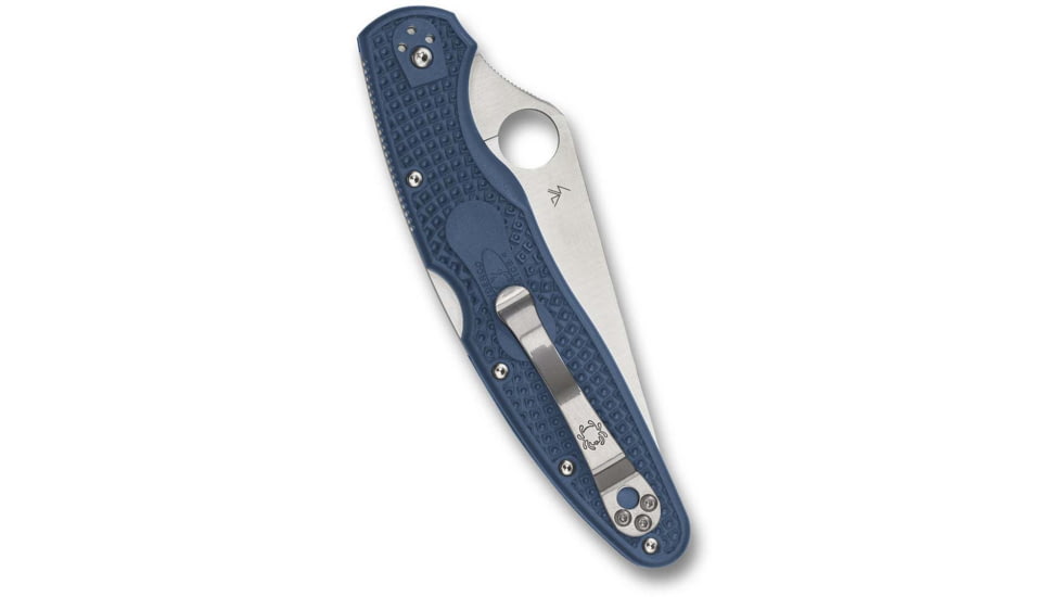 Spyderco Police 4 Lightweight Folding Knife, 4.38in, CPM SPY27, Clip Point Blade, Satin Finish, Silver, Blue FRN Handle, C07PCBL4