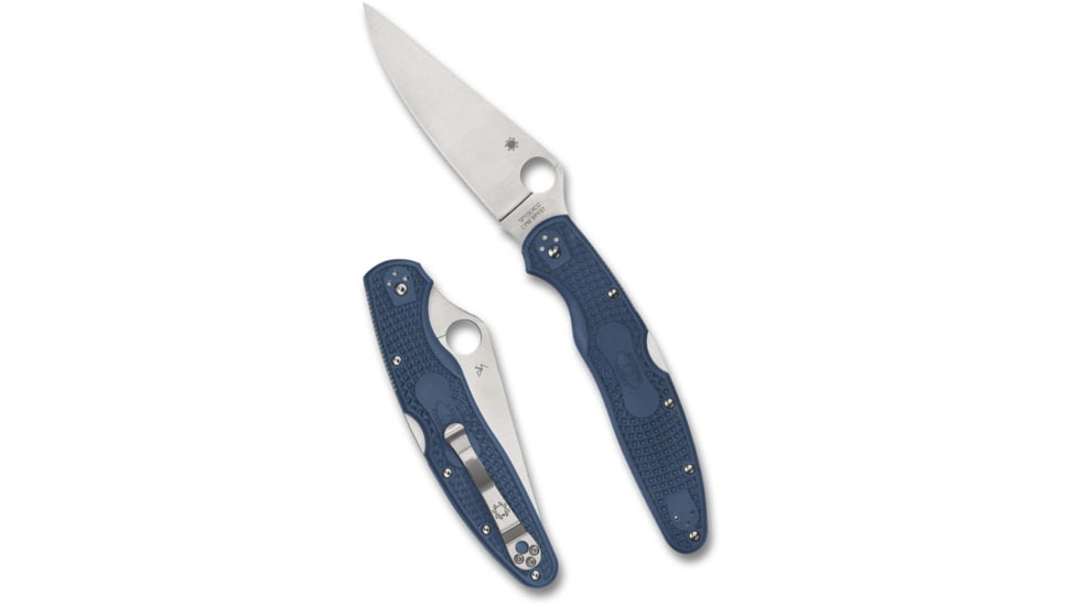 Spyderco Police 4 Lightweight Folding Knife, 4.38in, CPM SPY27, Clip Point Blade, Satin Finish, Silver, Blue FRN Handle, C07PCBL4
