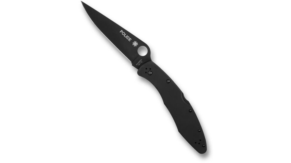 Spyderco Police Model Folding Knife, 4.2in, VG-10 Stainless Steel, Plain Edge, Clip Point Blade, TiCN Finish, Black Stainless Steel Handle, C07BKP