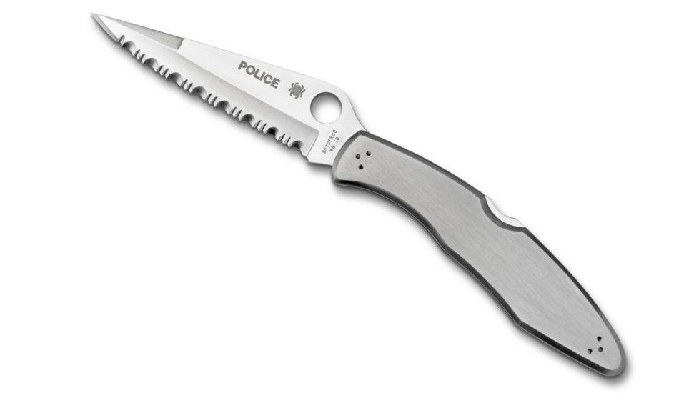 Spyderco Police Model Folding Knife, 4.2in, VG-10, Clip Point, Serrated Blade, Stainless Steel Handle, C07S