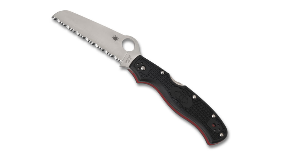 Spyderco Rescue 3 Lightweight Thin Red Line Folding Knife, 3.57in, VG-10 Serrated Sheepsfoot Blade, Black FRN Handle, C14FSBKRD3