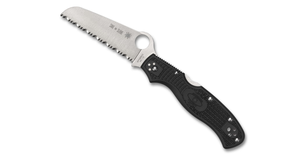 Spyderco Rescue 3 Lightweight Thin Red Line Folding Knife, 3.57in, VG-10 Serrated Sheepsfoot Blade, Black FRN Handle, C14FSBKRD3