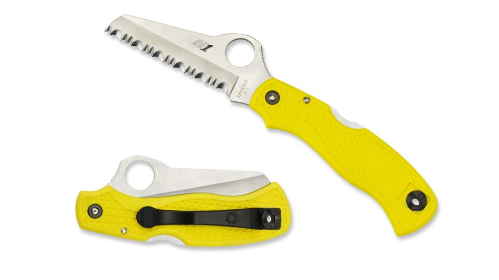 Spyderco Saver Salt Yellow FRN Handle, H-1 Serrated Blade Fold Knife C118SYL
