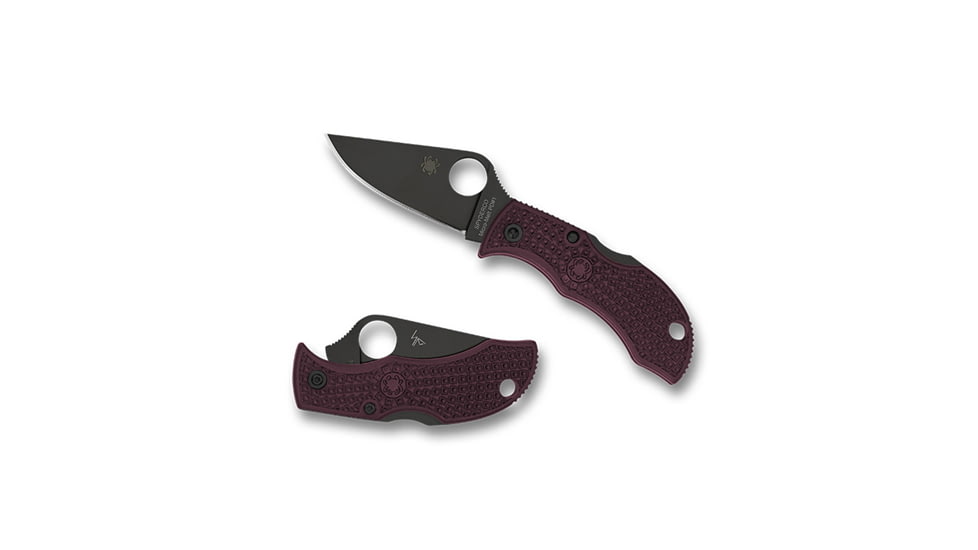 Spyderco Manbug Lightweight Folding Knife, 1.9 in, Micro-Melt PD#1, Leaf Shape, Plainedge, Black Blade, FRN Burgundy Handle, MBBGBKP